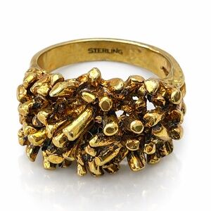 Vintage Sterling Silver Gold plated Nugget Cluster Statement Ring Size 7.75